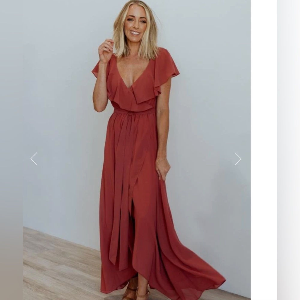 Baltic Born Katya Ruffle Maxi Dress Bridesmaid Chiffon Hi-Low Faux Wrap XS